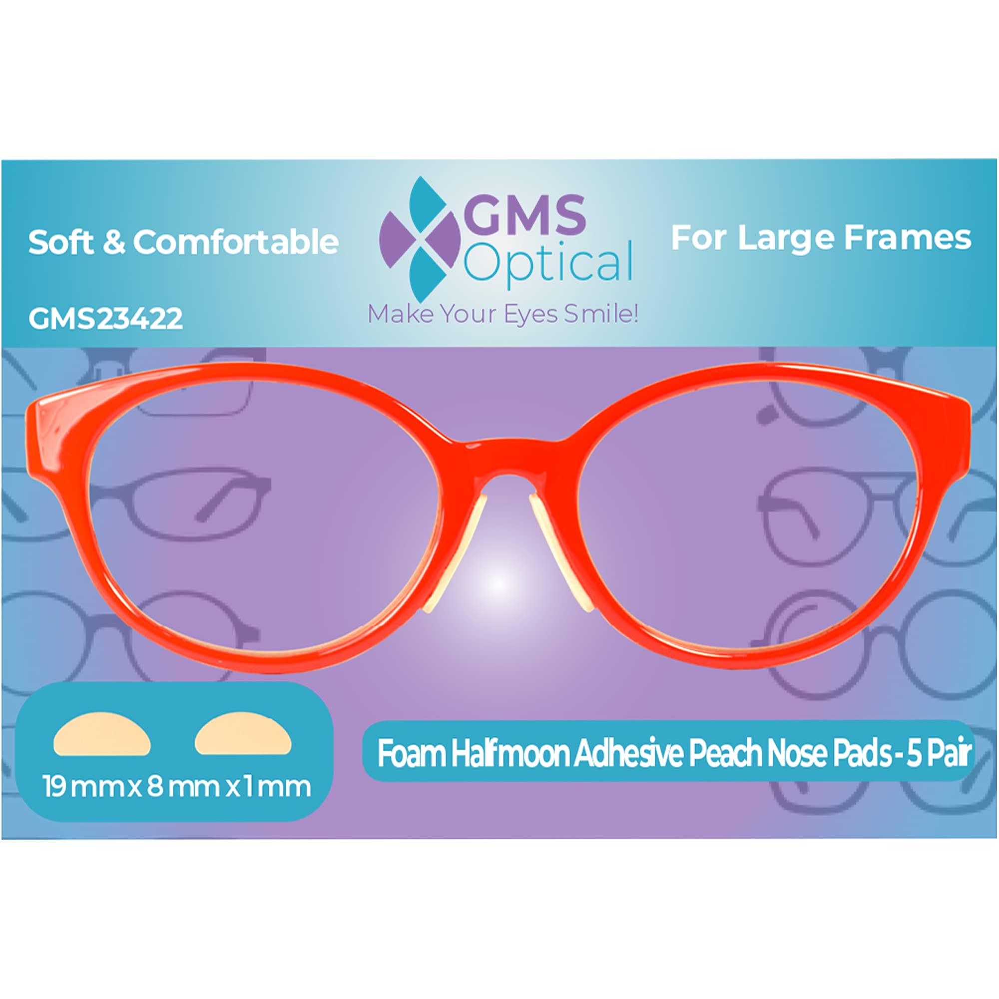 Includes five pairs of peach GMS nose pads