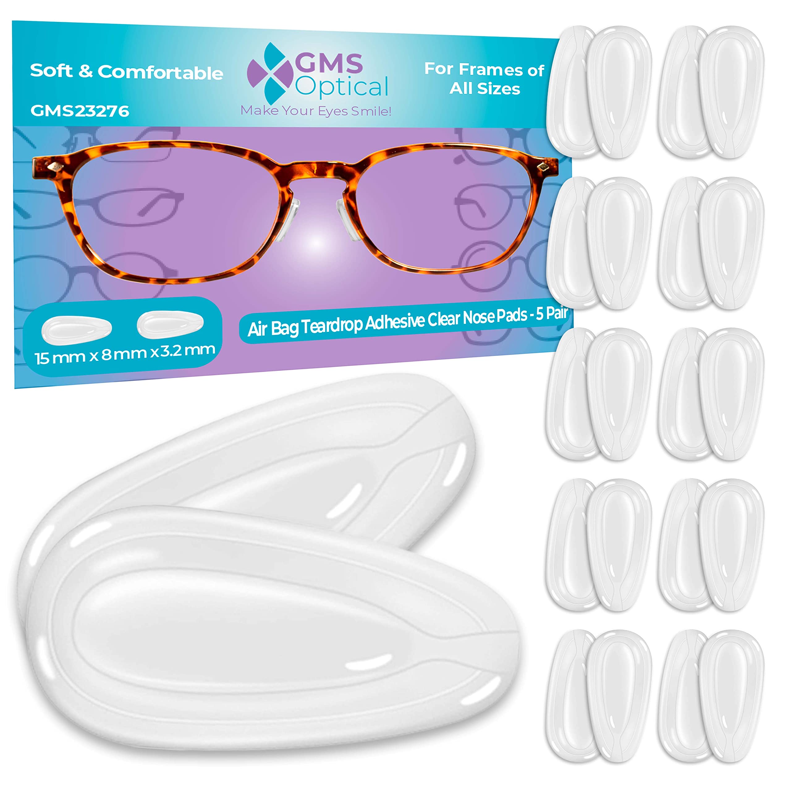Clear 3.2mm x 15mm silicone nose pad with air-filled pockets for glasses