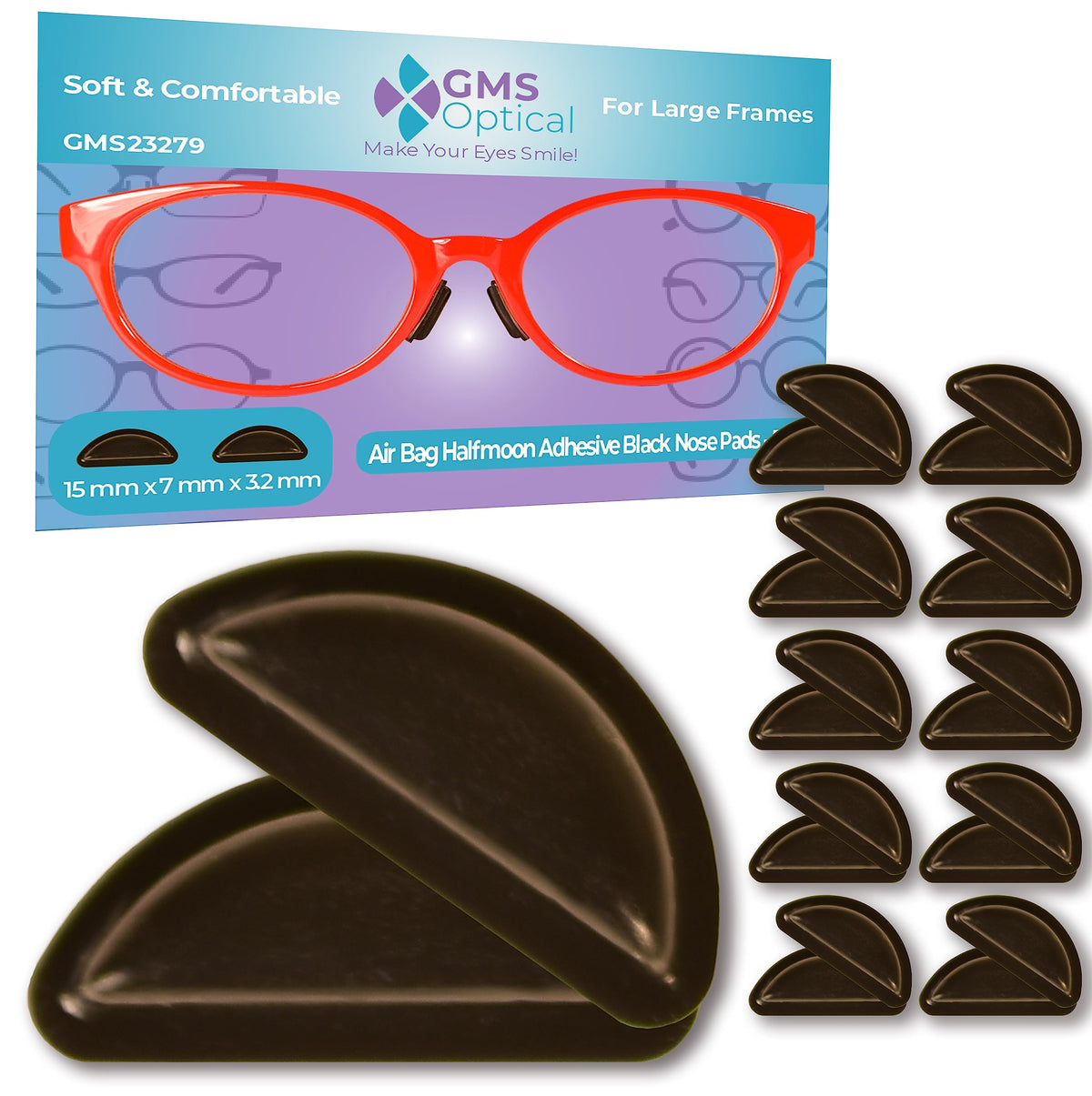 GMS Optical anti-slip nose pads in black for glasses (10 pairs)