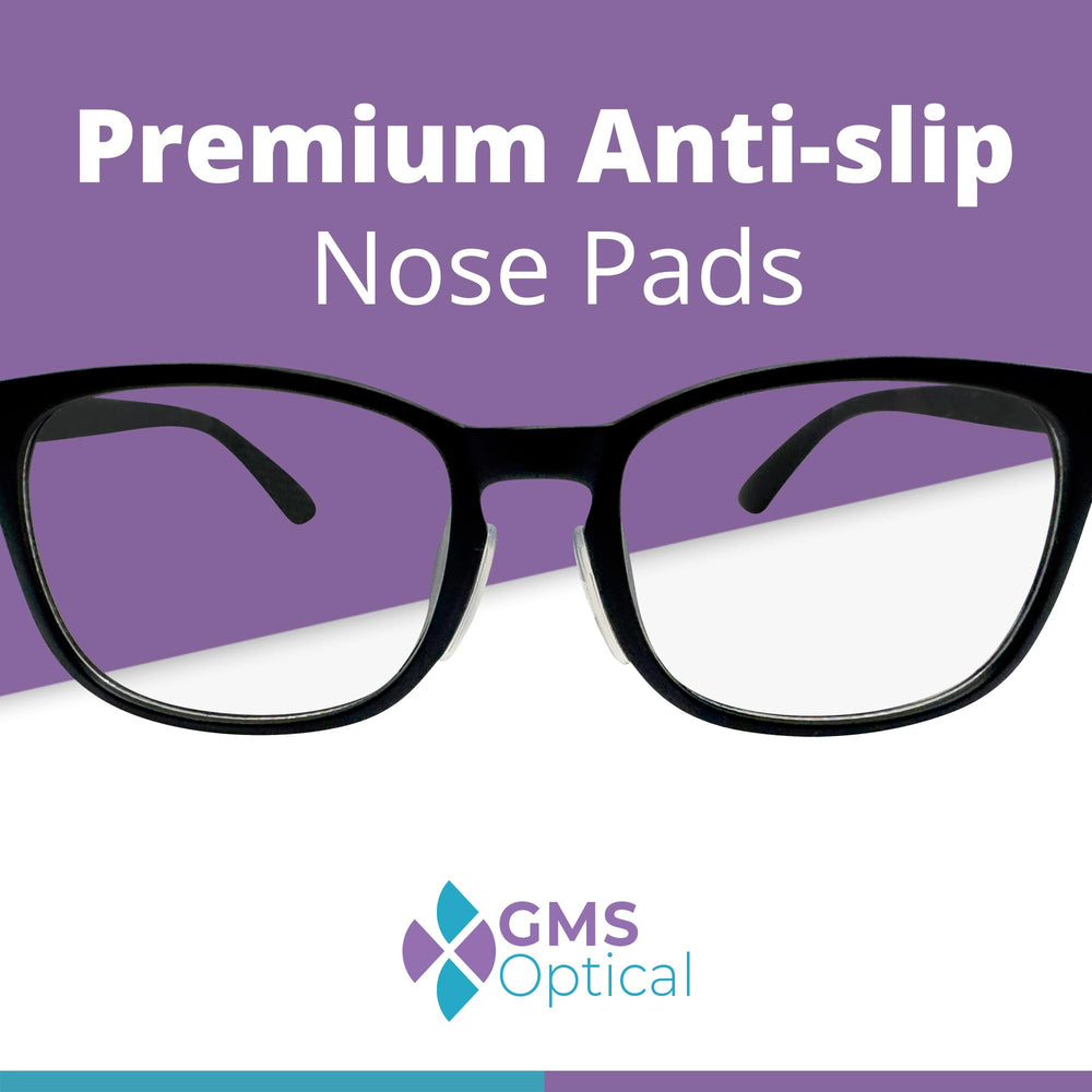 Glasses with anti-slip clear nose pads installed