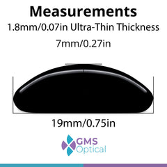 Close-up of black 1.8mm x 19mm adhesive nose pads on backing
