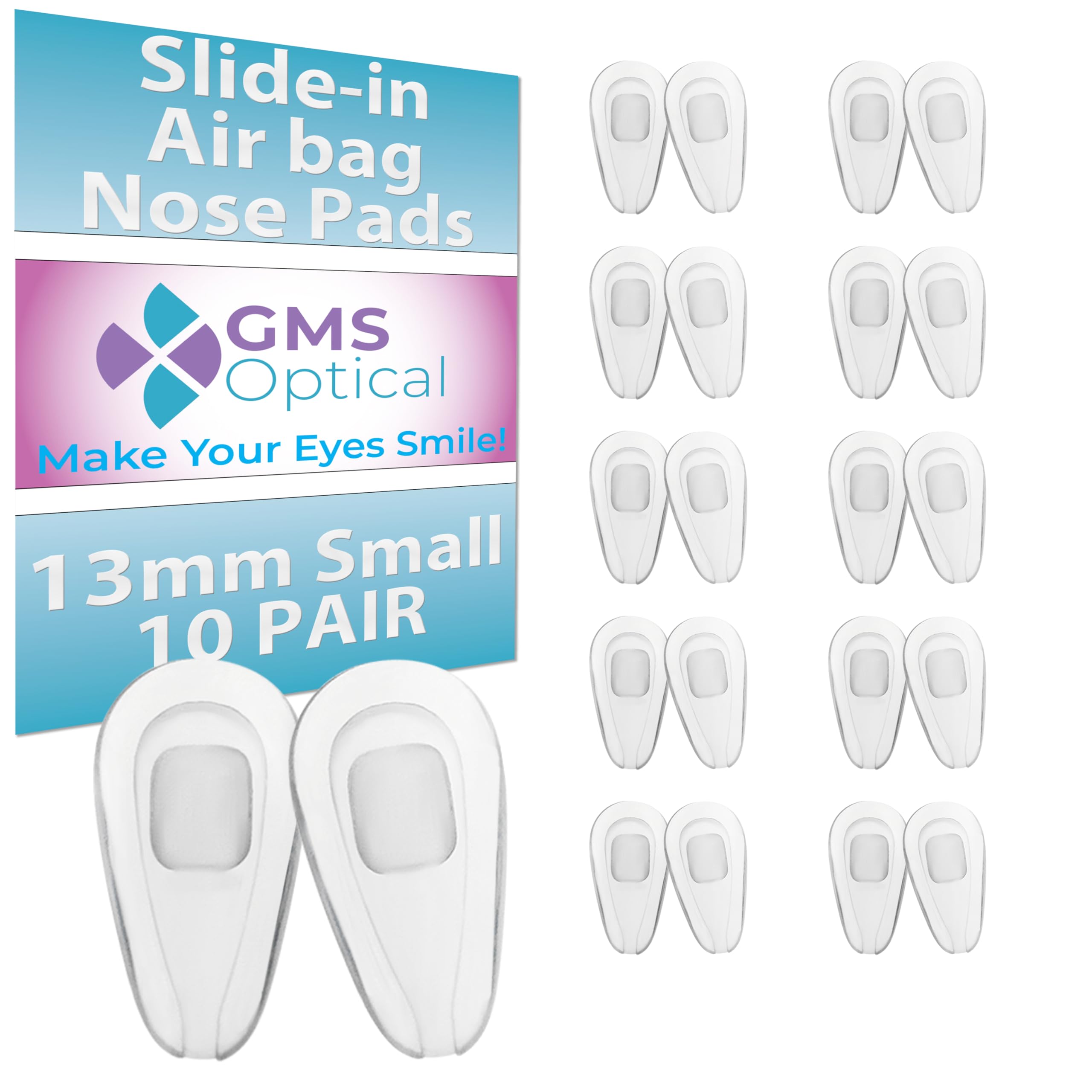 Close-up of GMS Optical 2.8mm x 13mm tear drop nose pads