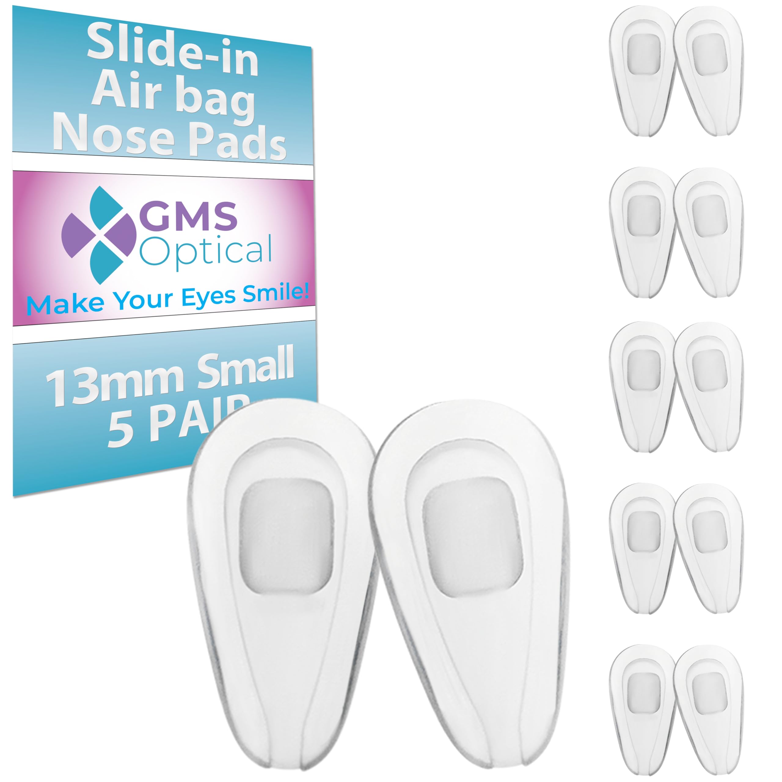 GMS Optical 2.8mm x 13mm slide-in nose pads on glasses