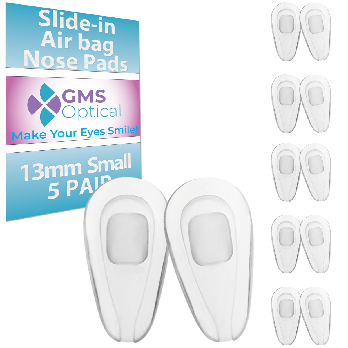 GMS Optical 2.8mm x 13mm slide-in nose pads on glasses