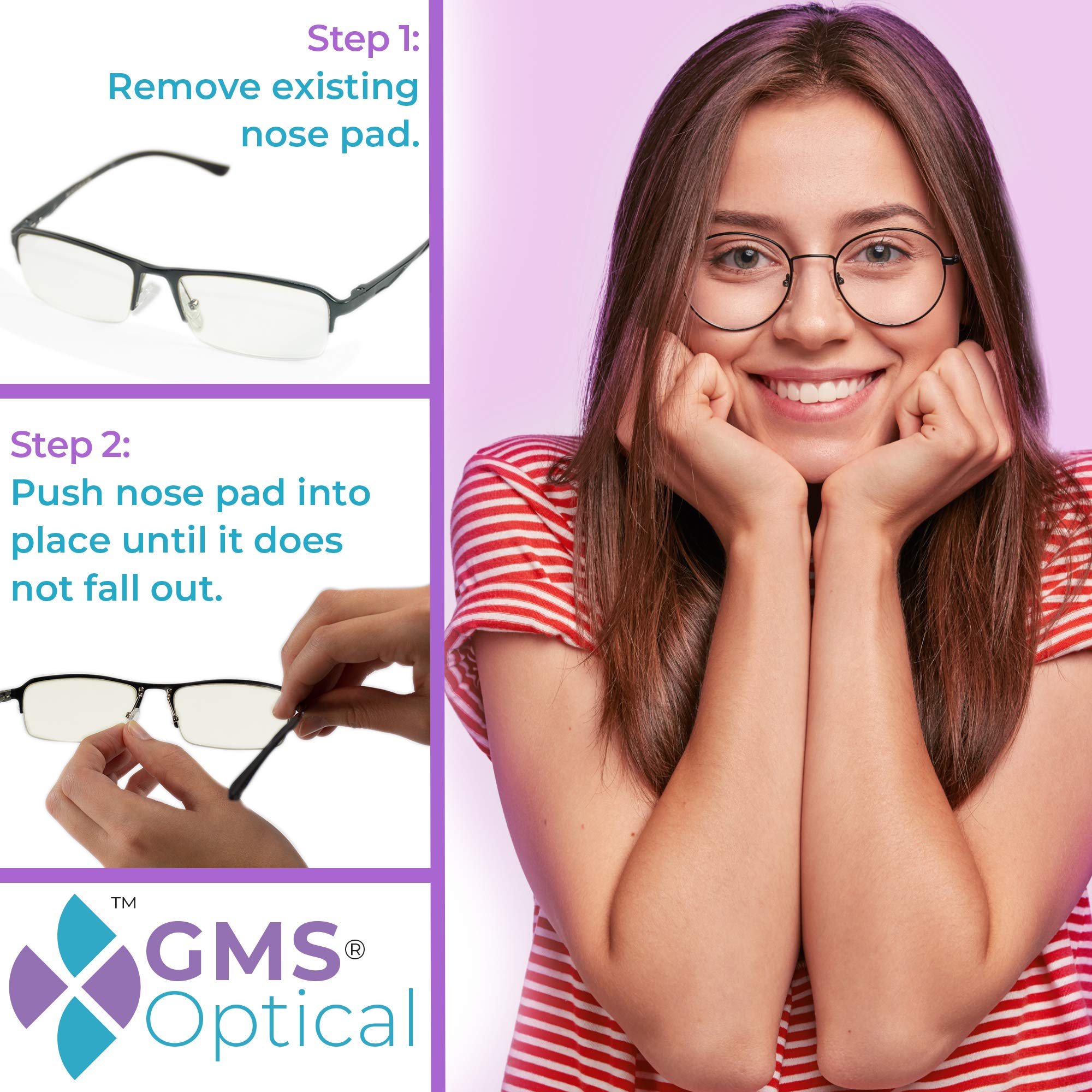 Push-in silicone nose pads for eyewear