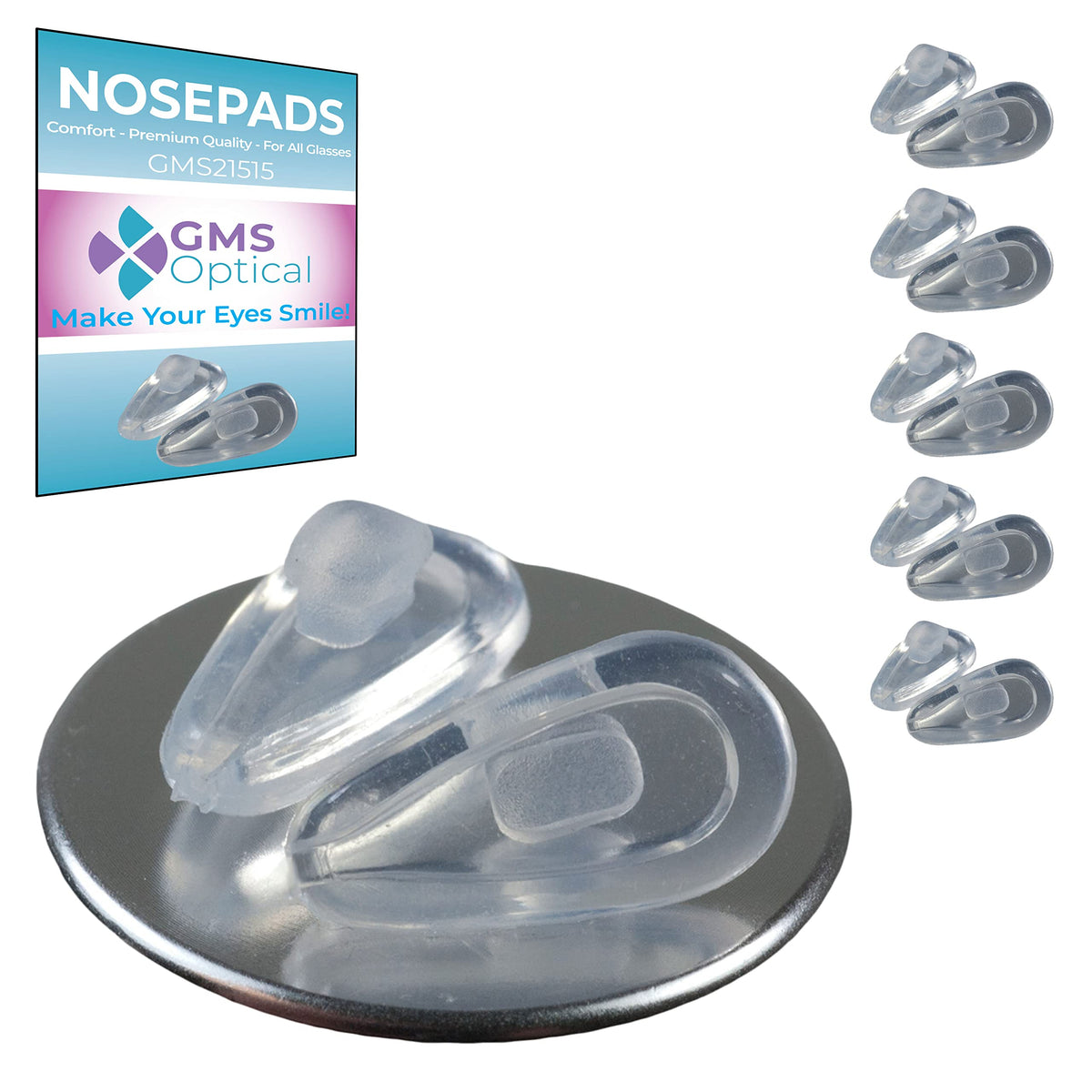 GMS Optical air bag silicone nose pads, 2.8mm med-thick, 15mm length, clear