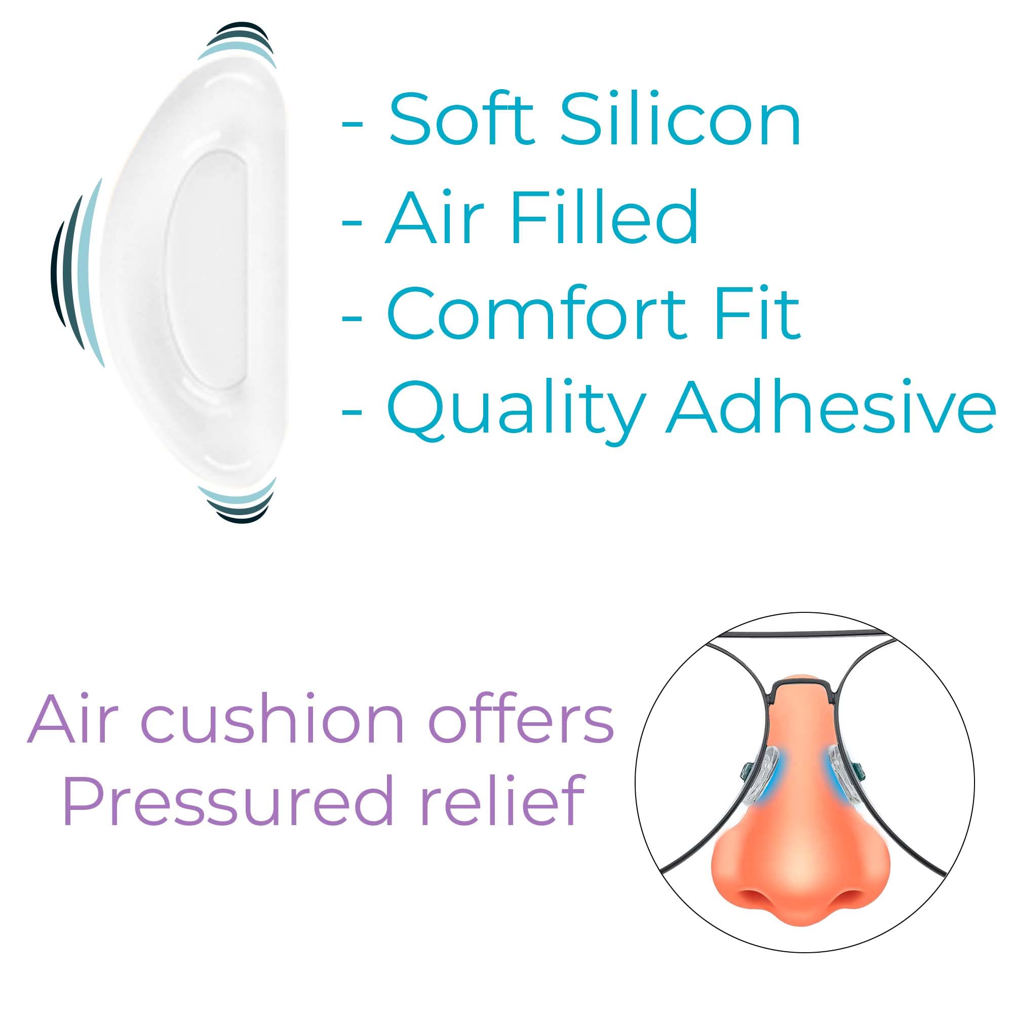 Nose pads attached to eyeglasses frame showing anti-slip grip
