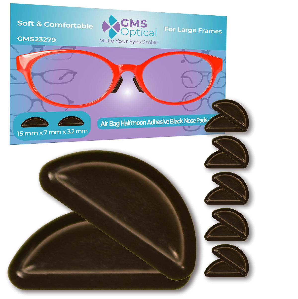 GMS Optical black adhesive anti-slip nose pads (15mm x 8mm x 3.2mm) - 5 pairs