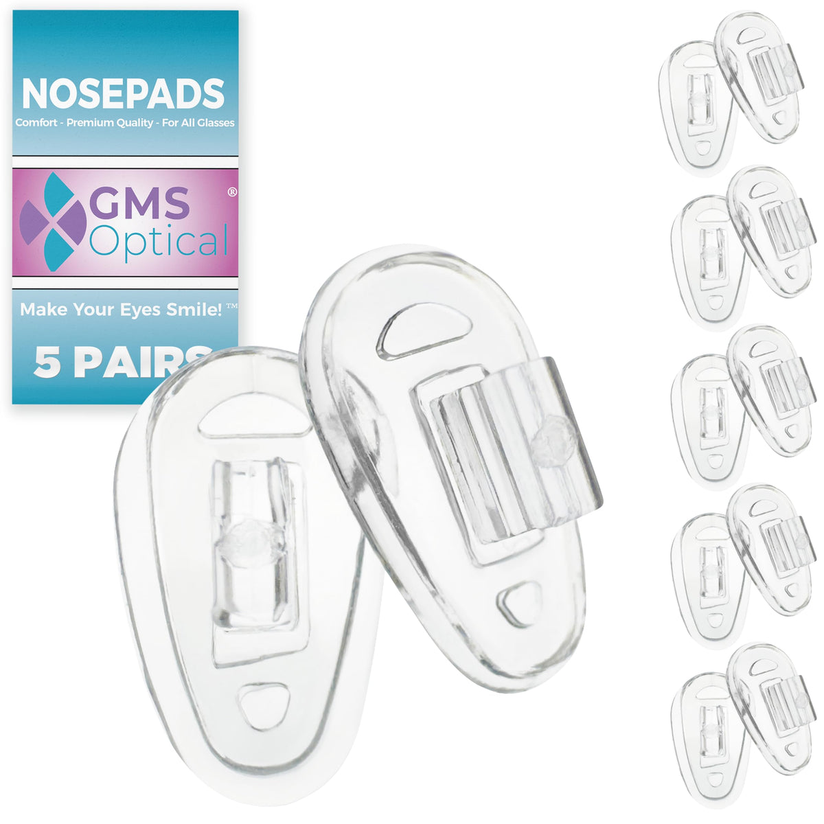 GMS Optical tear-drop silicone nose pads in clear for glasses