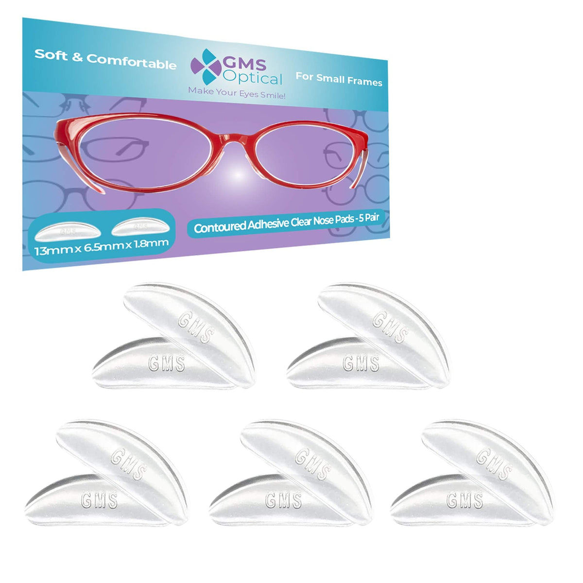 GMS Optical nose pads 1.8mm x 13mm, clear, short length for kids glasses