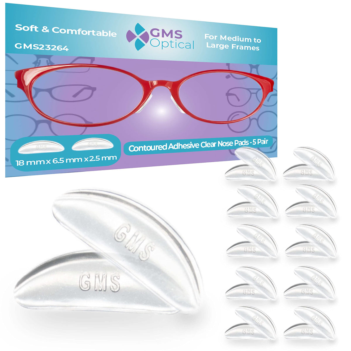 GMS Optical clear adhesive nose pads - front view