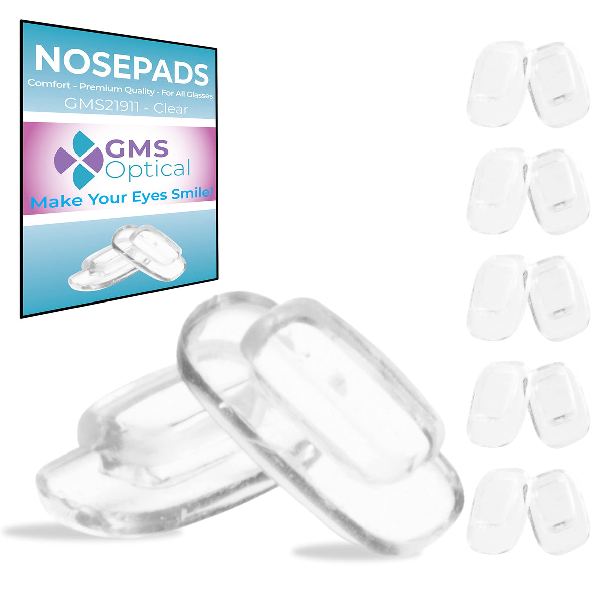 GMS Optical rectangle nose pads 11mm clear push-in design