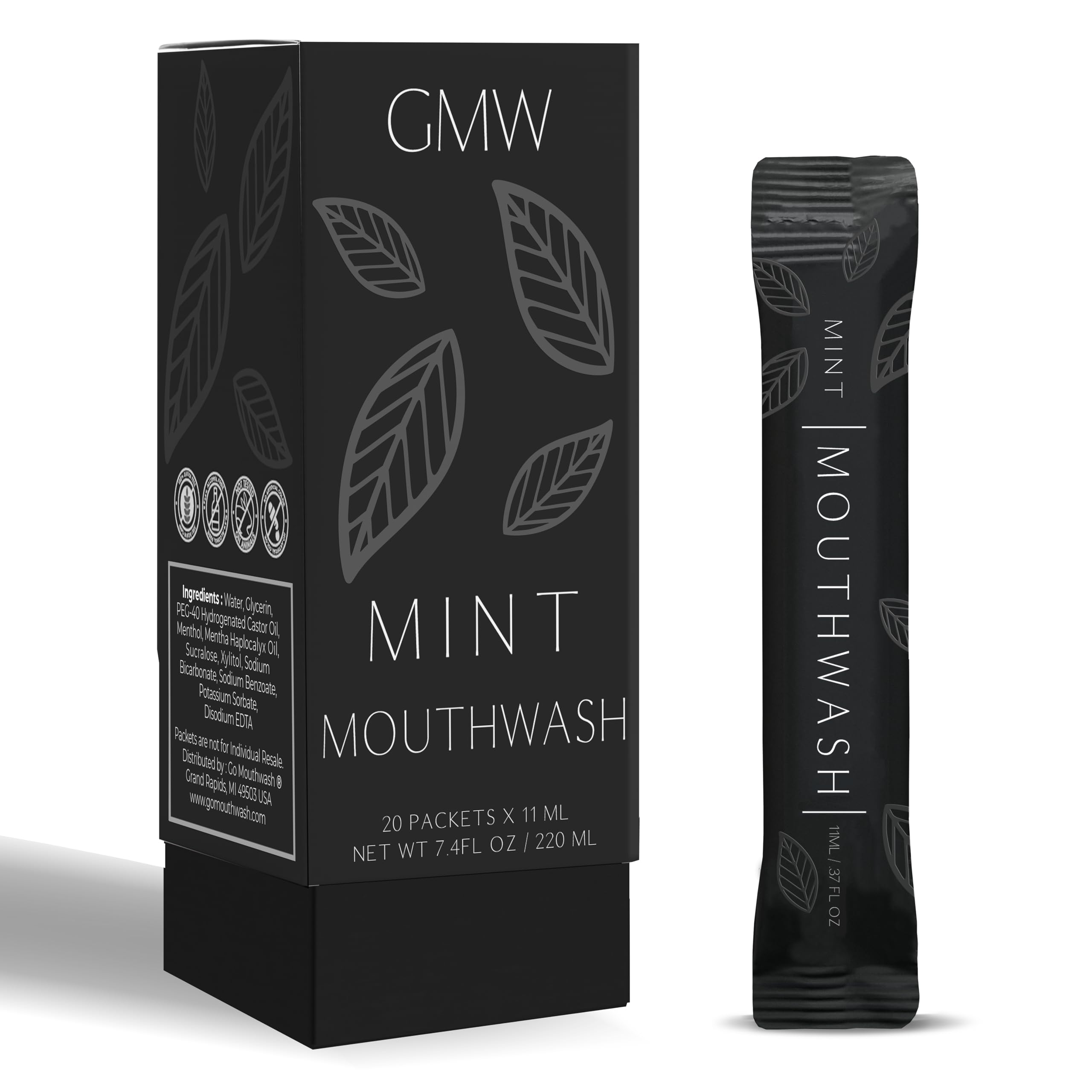 GMW Collection Travel Size Mouthwash Packets box with 20 individual sachets
