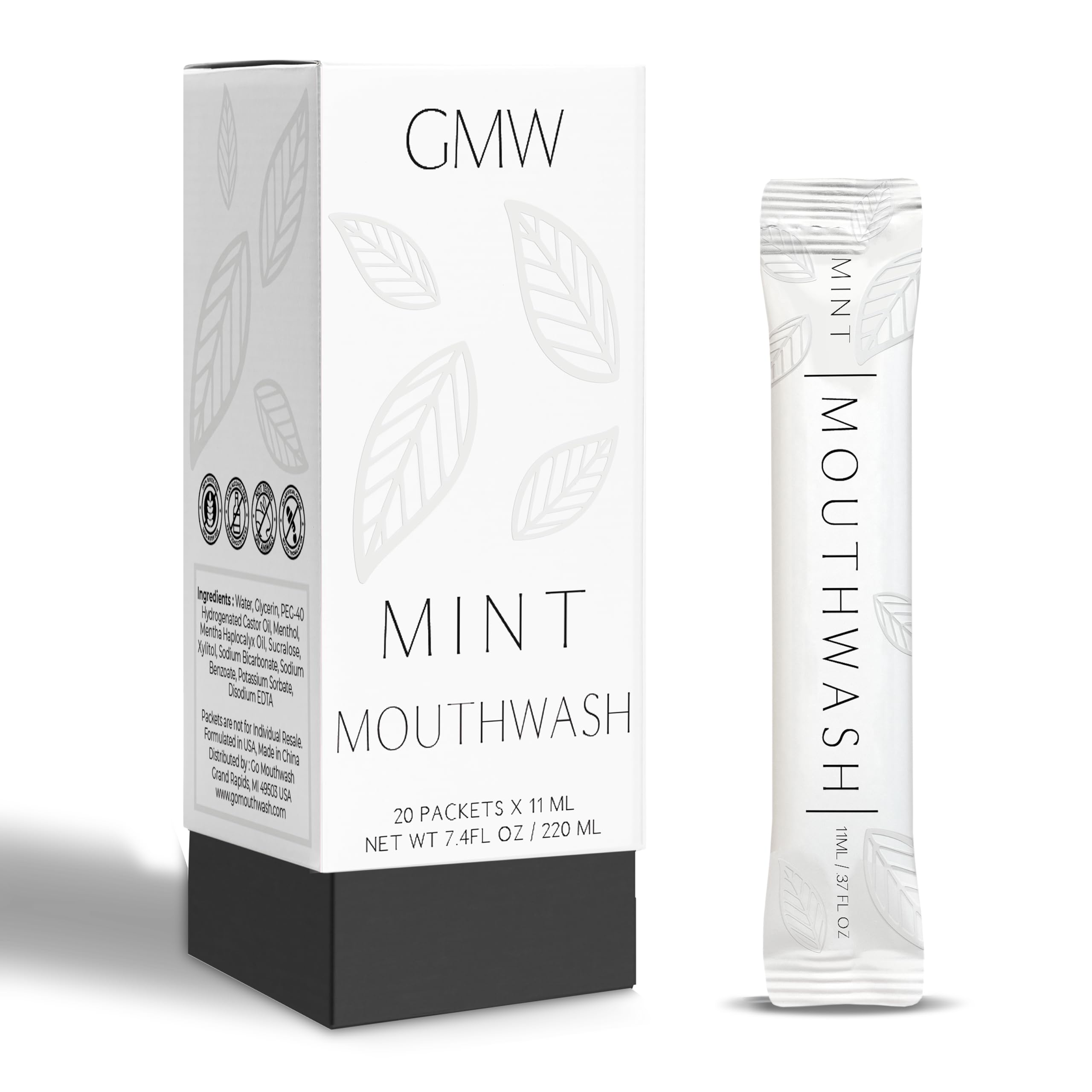 GMW Collection Travel Size Mouthwash Packets - 20-pack carton