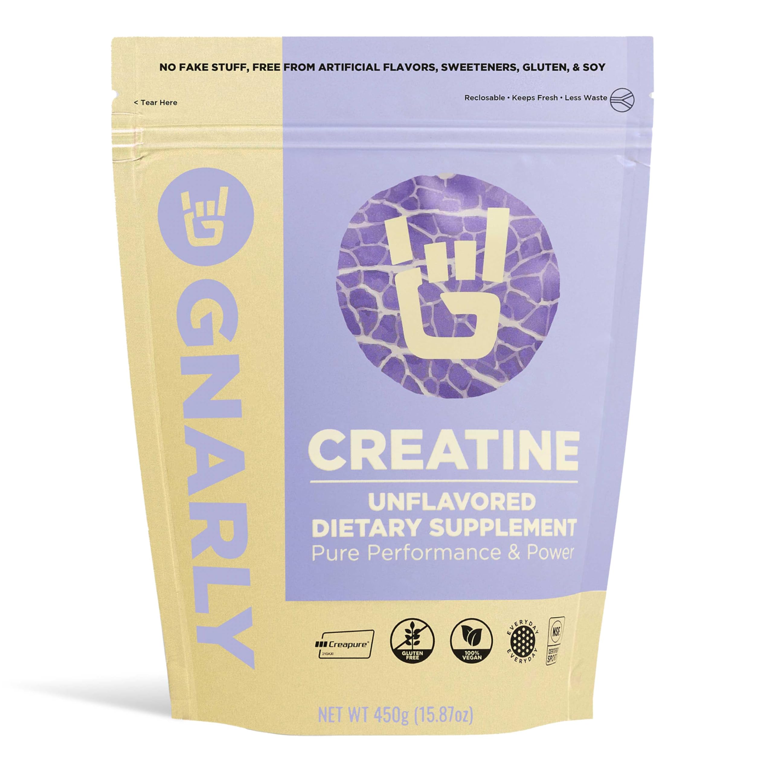 Gnarly Nutrition Creatine Powder canister with Creapure and vegan labeling
