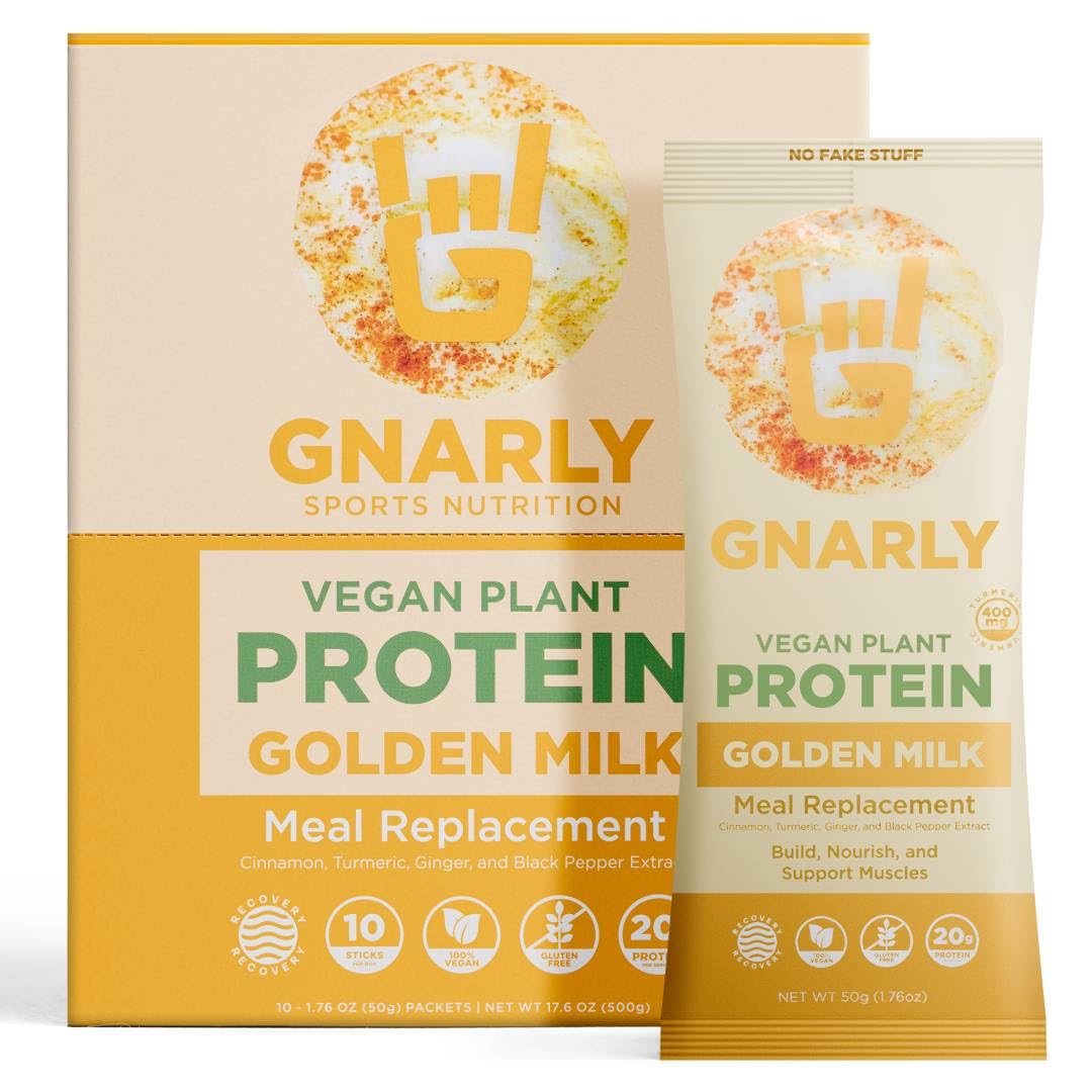 Front view of Gnarly Golden Milk Plant-Based Protein Blend packaging