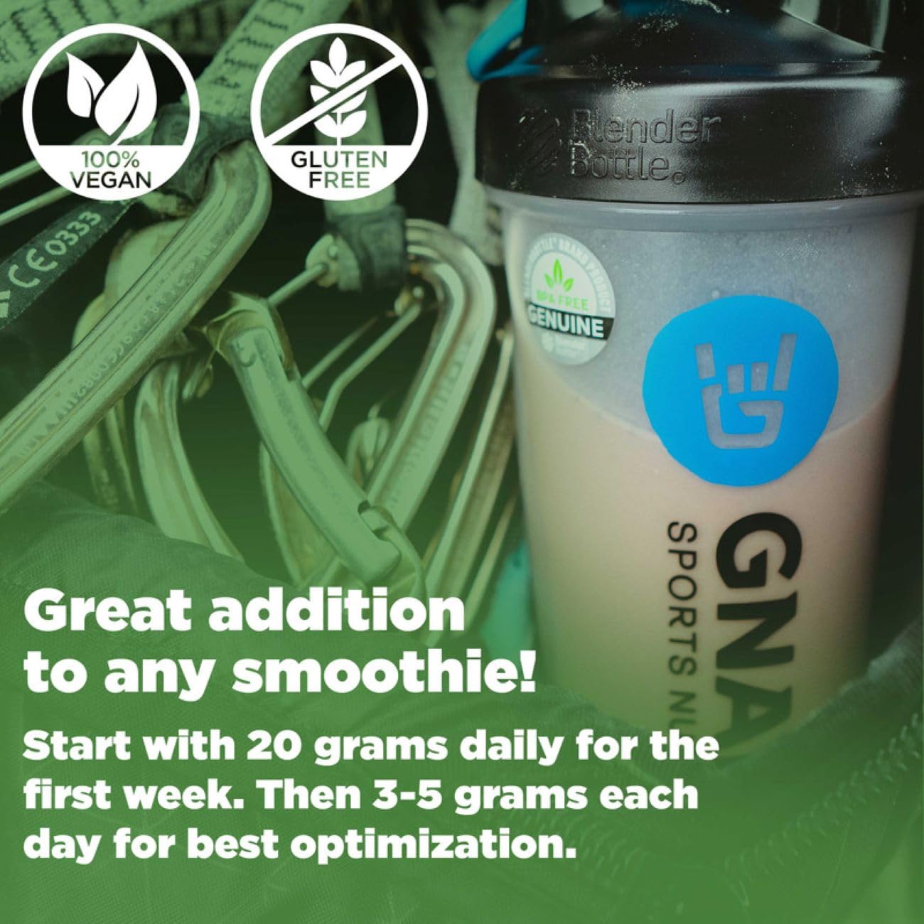 NSF Sport certification badge on Gnarly Greens packaging