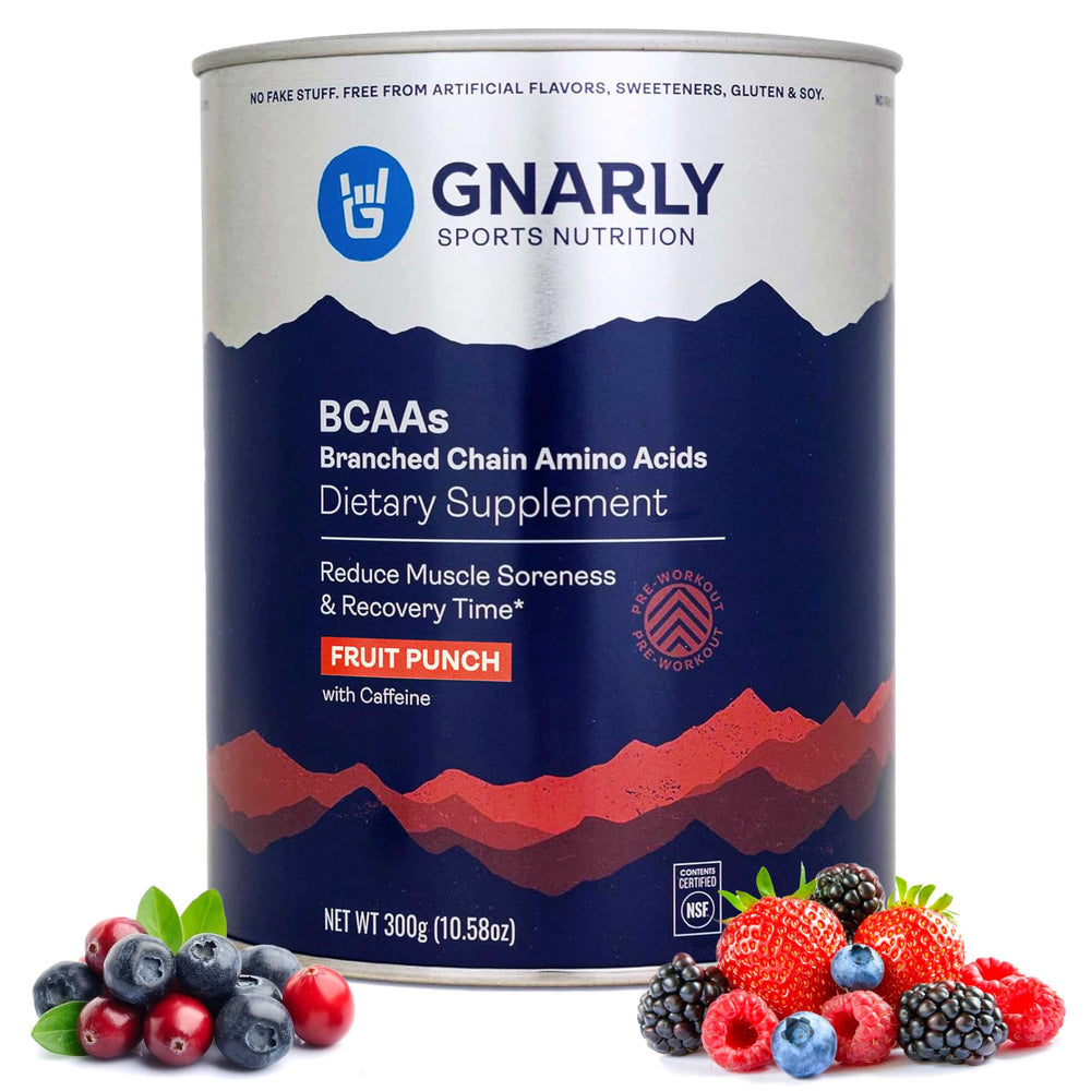 Gnarly Nutrition BCAA Powder Fruit Punch canister front view