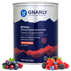 Gnarly Nutrition BCAA Powder Fruit Punch canister front view