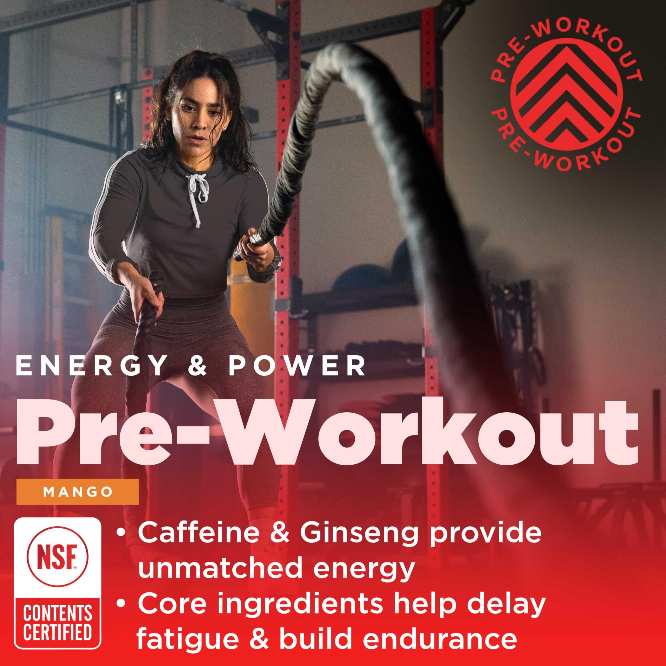 Gnarly Nutrition mango pre-workout scoop showing precise serving for endurance support.