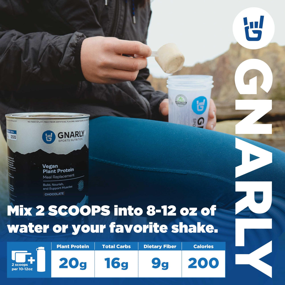 Consumer enjoying Gnarly Vegan Protein shake chocolate flavor