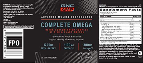 Nutrition facts panel for GNC AMP Complete Omega
