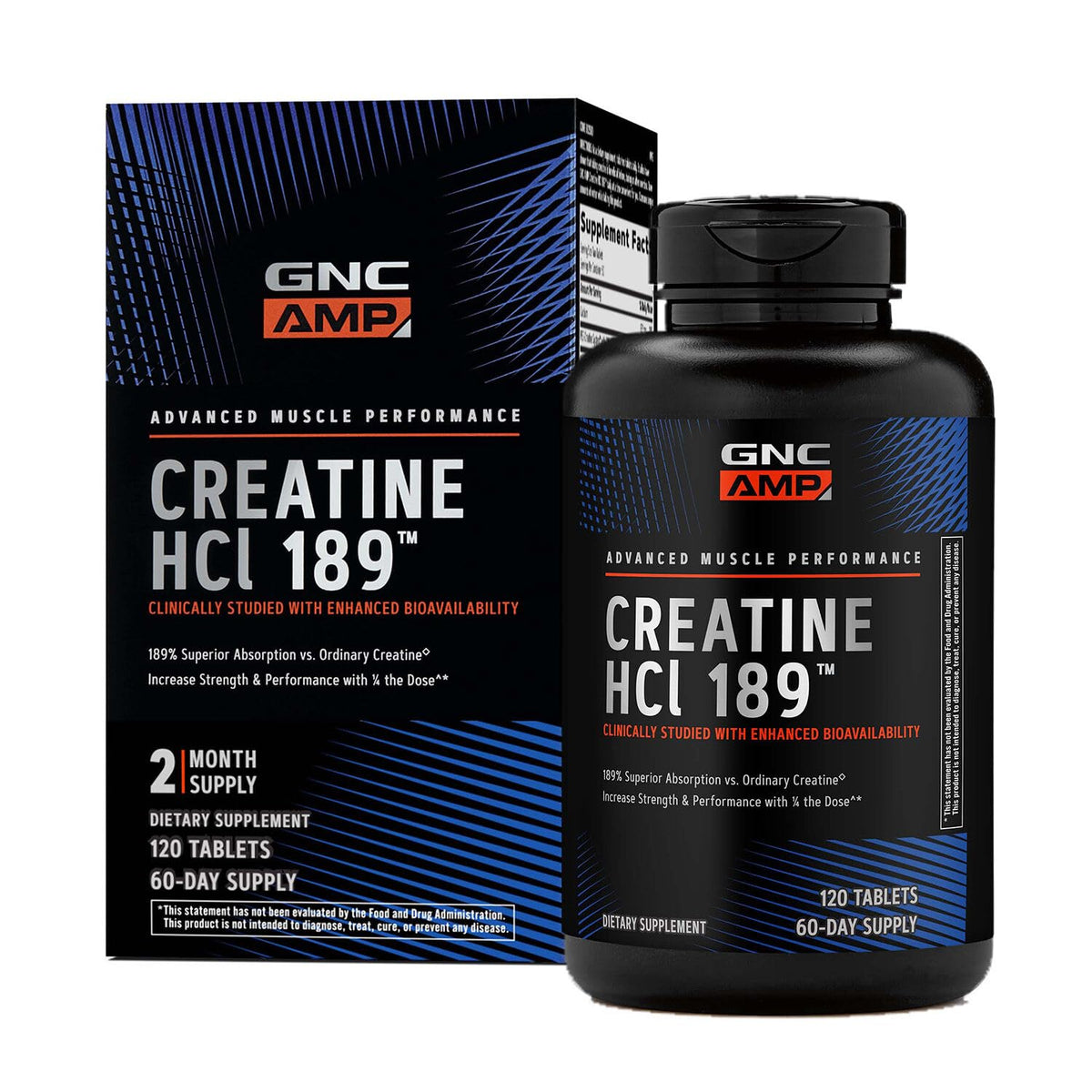 GNC AMP Creatine HCl 189 pills bottle