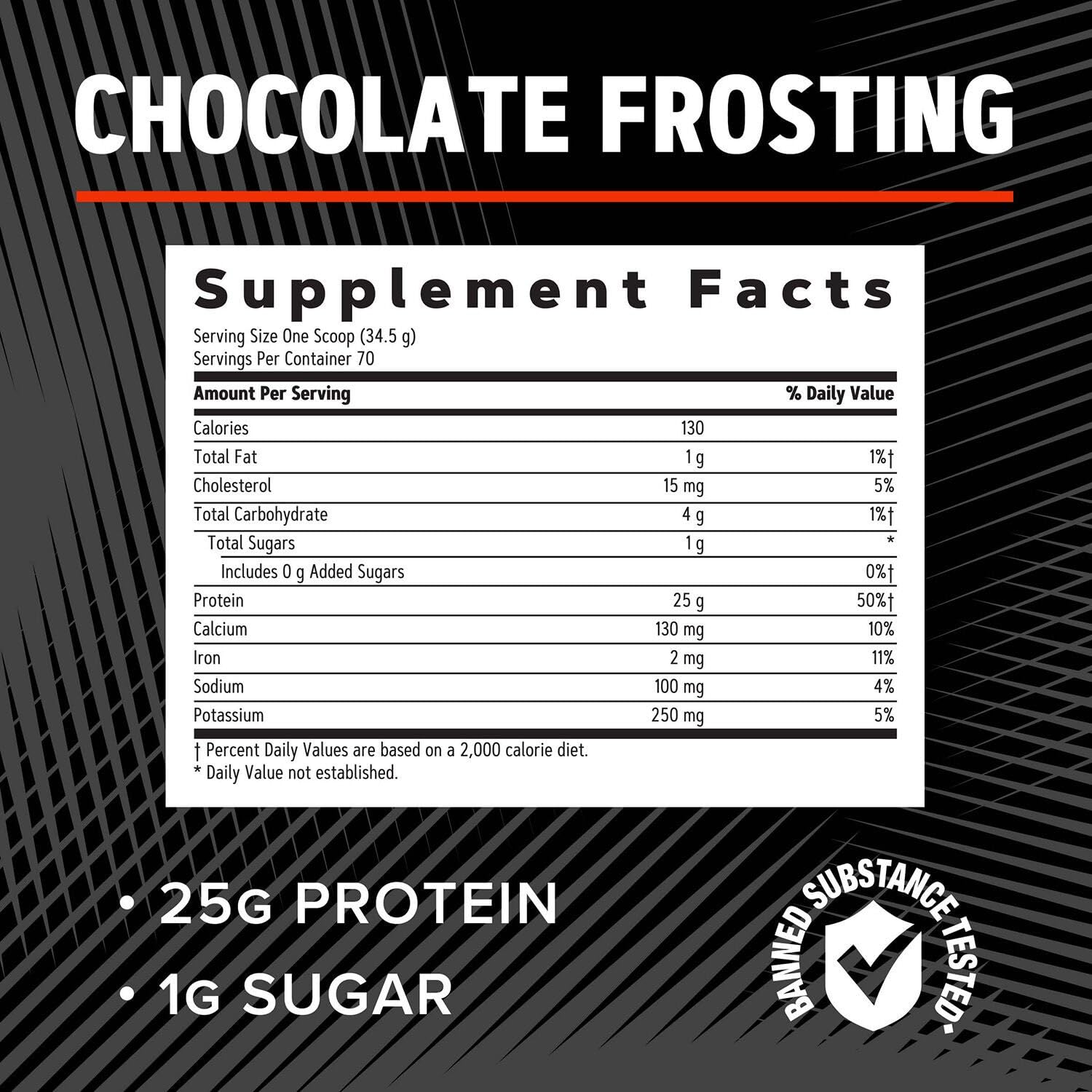Nutrition facts label for GNC AMP Pure Isolate Chocolate Frosting