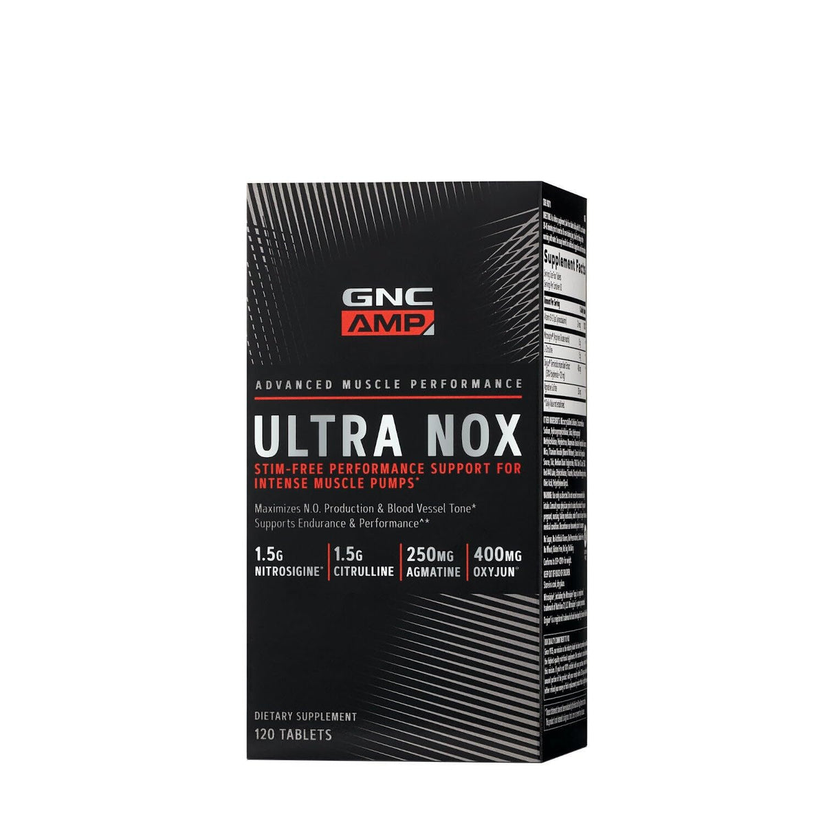 GNC AMP Ultra Nox bottle front showing stimulant-free endurance support