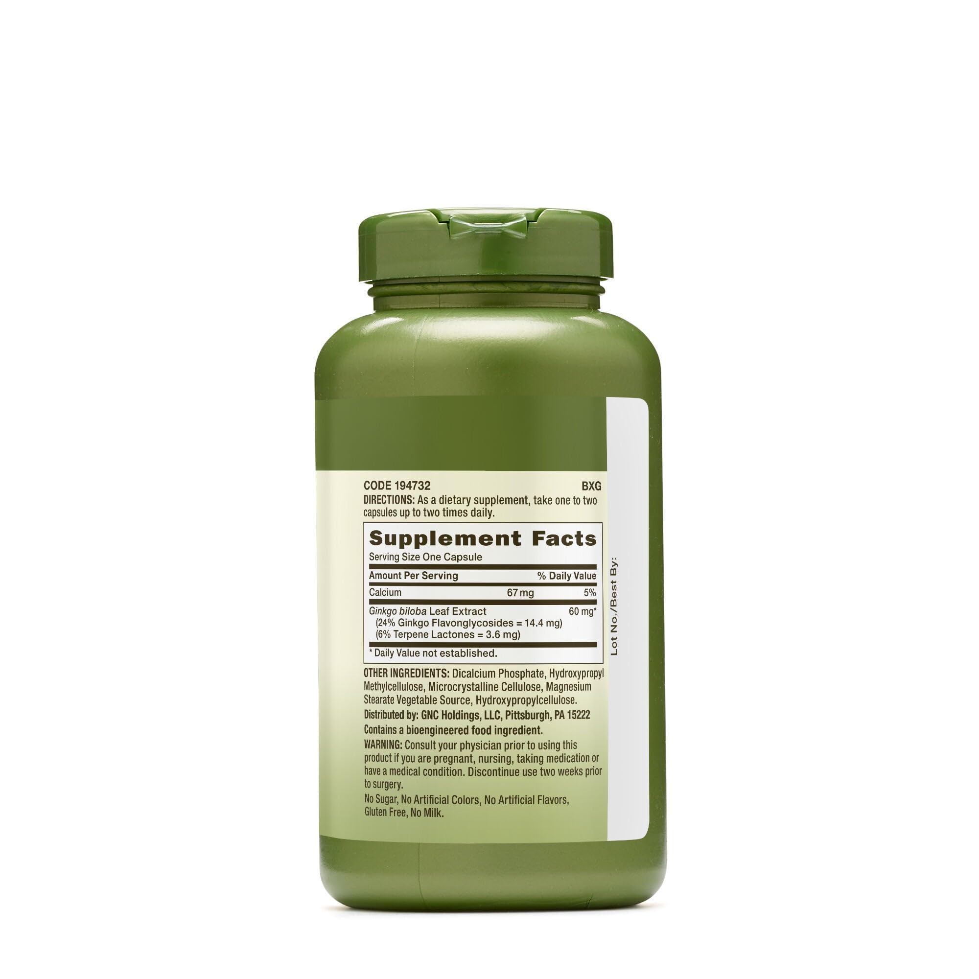 Supplement facts panel showing 60mg per serving