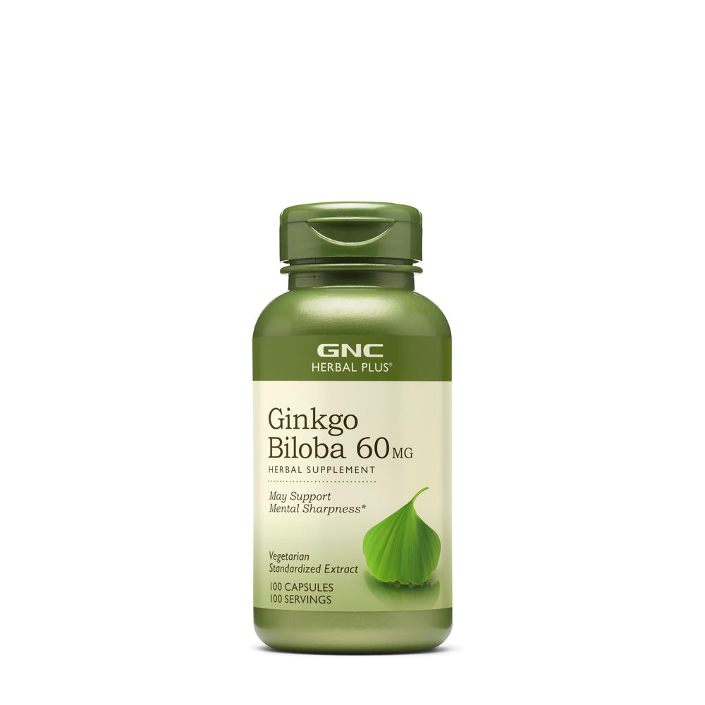 Bottle of GNC Herbal Plus Ginkgo Biloba 60mg Vegetarian supplement
