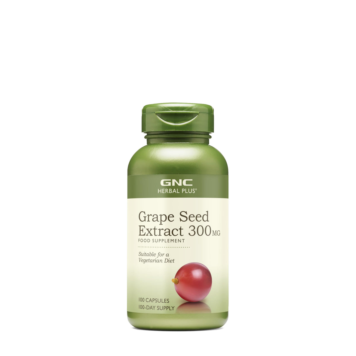 Bottle of GNC Herbal Plus Grape Seed Extract 300mg – Vegetarian, 100 servings