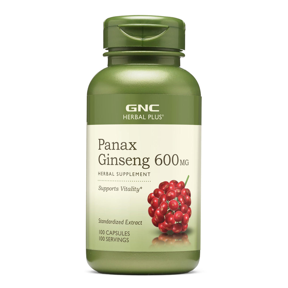 GNC Herbal Plus Panax Ginseng 600mg bottle containing 100 capsules