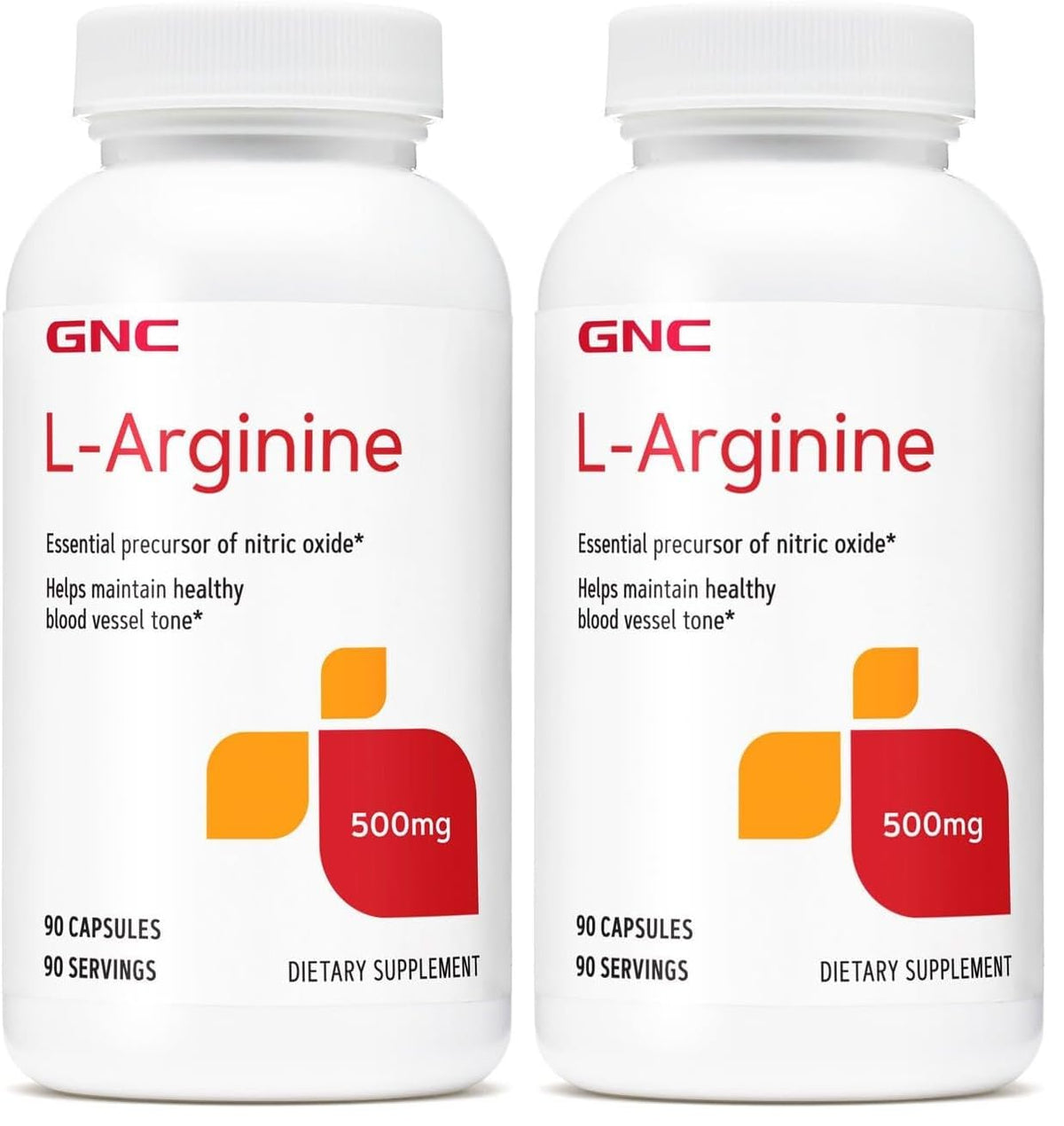 GNC L-Arginine 500mg supplement bottle with pack of 2 for 90 servings
