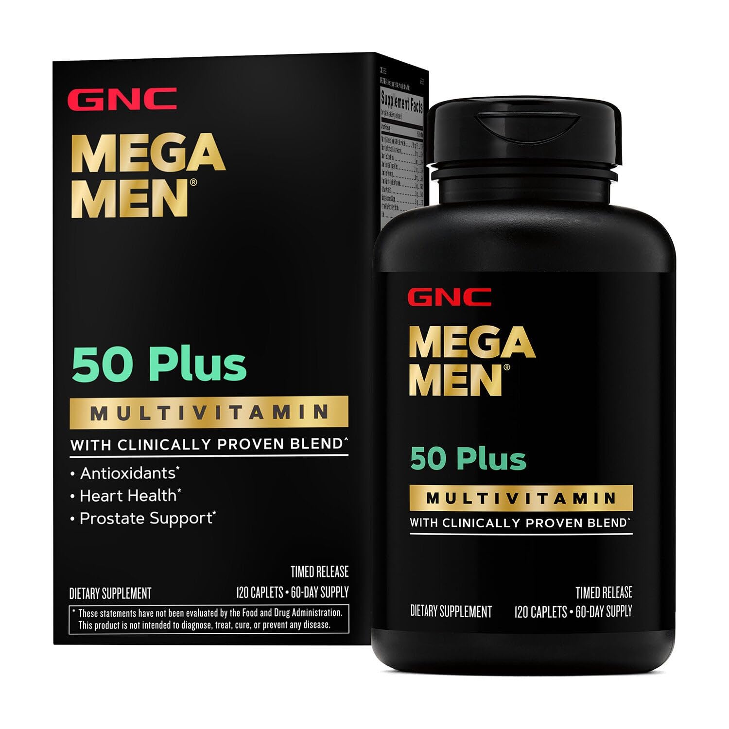 GNC Mega Men 50 Plus Multivitamin caplets bottle front view