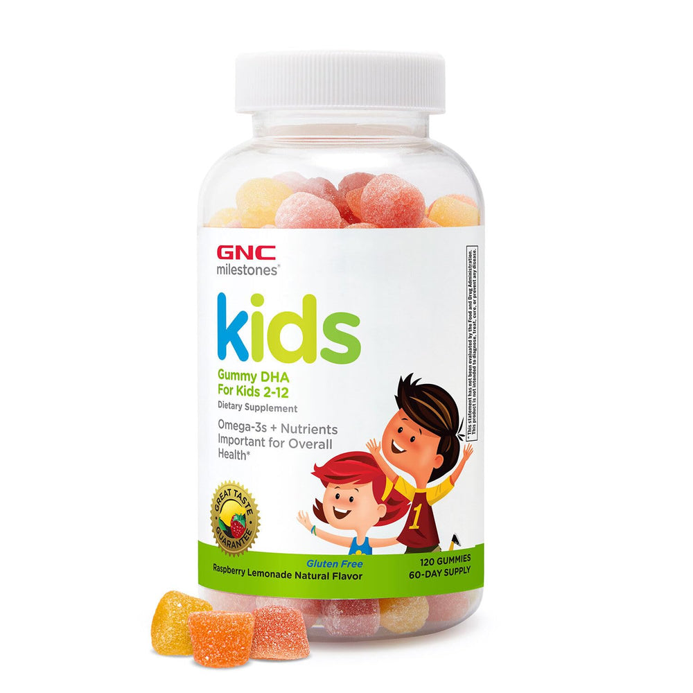 Front view of GNC Milestones Kids DHA Gummies bottle