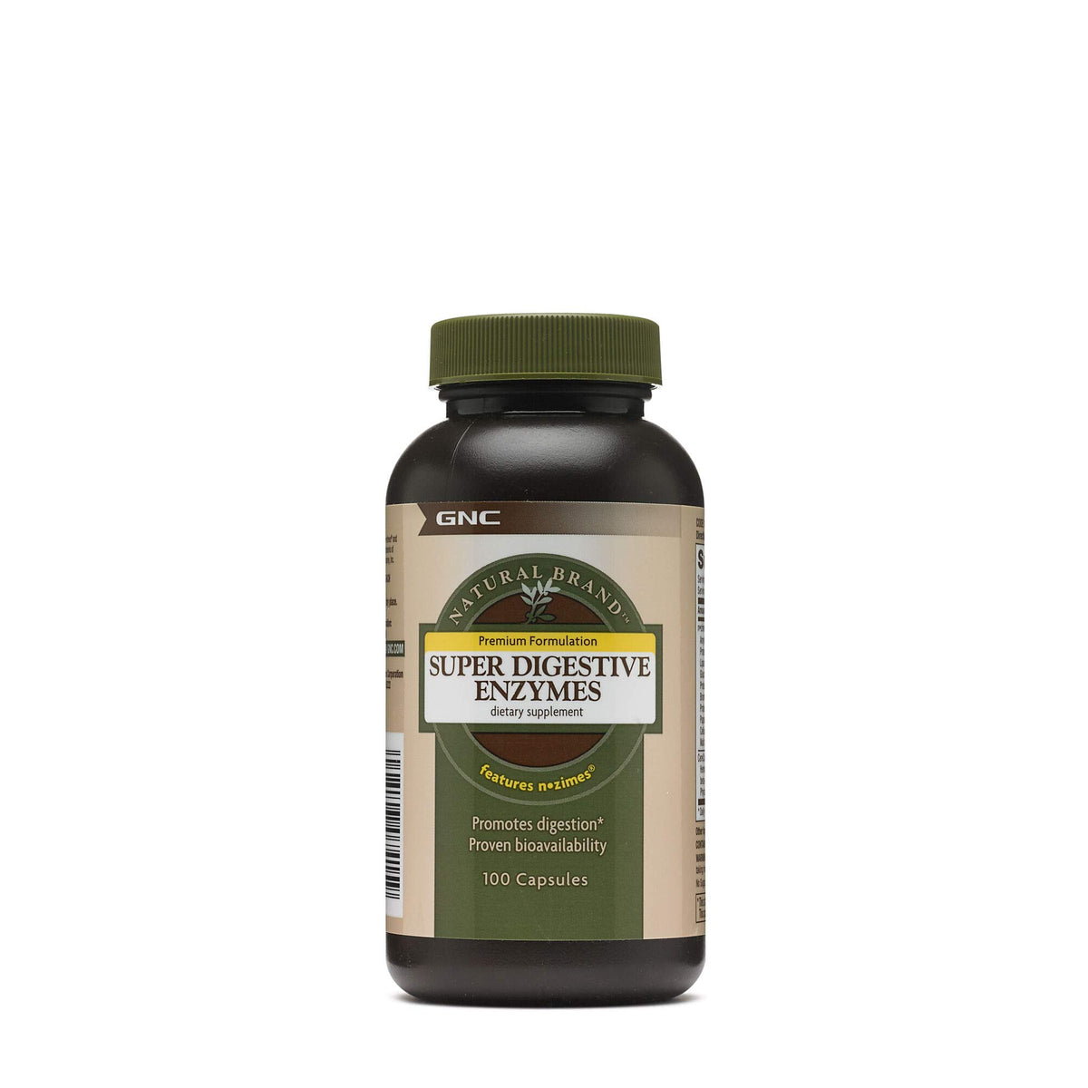 GNC Natural Brand Super Digestive Enzymes bottle label - 100 capsules