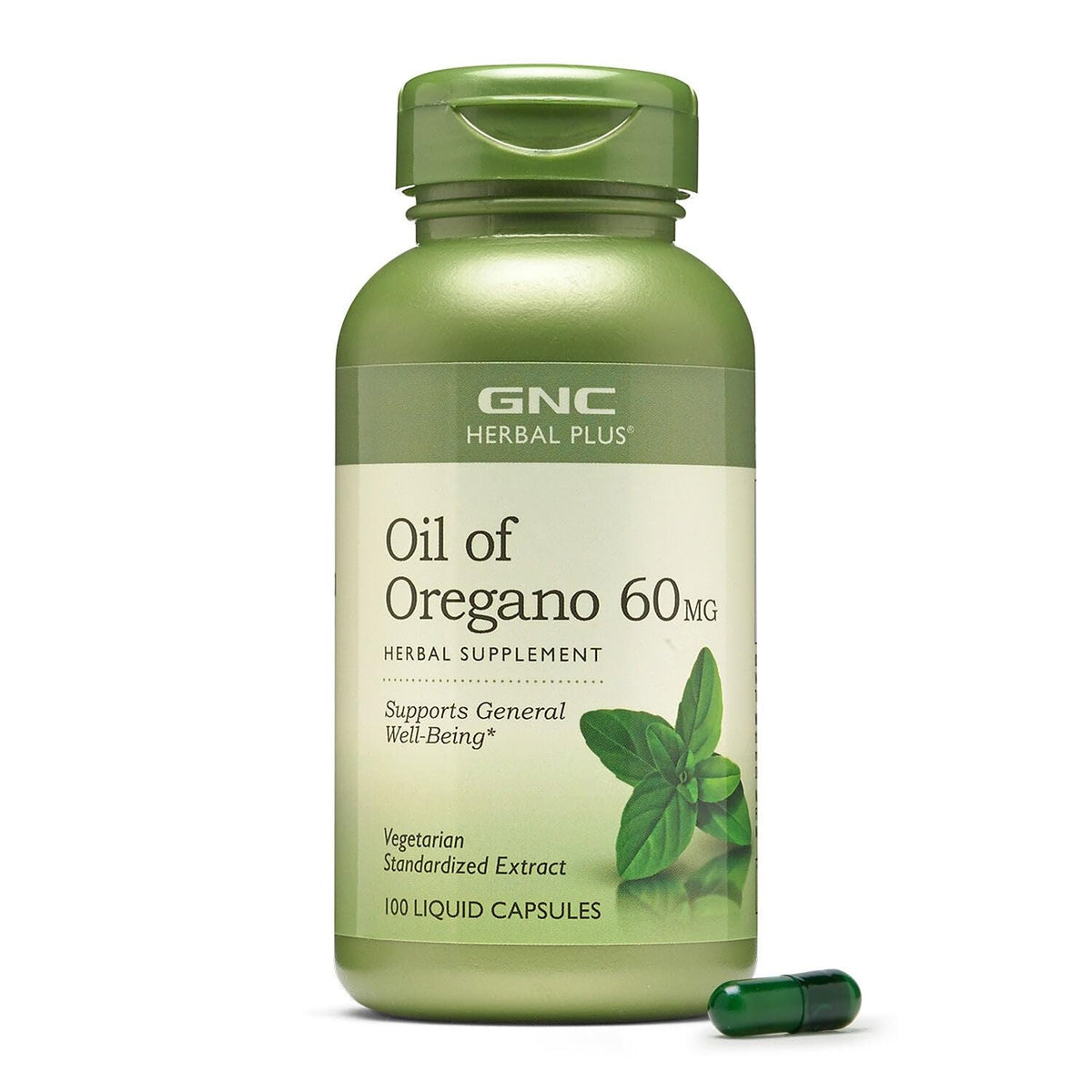 GNC Herbal Plus Oil of Oregano 60mg bottle label