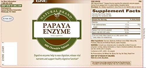 Packaging highlights 80 servings per container for GNC Papaya Enzymes