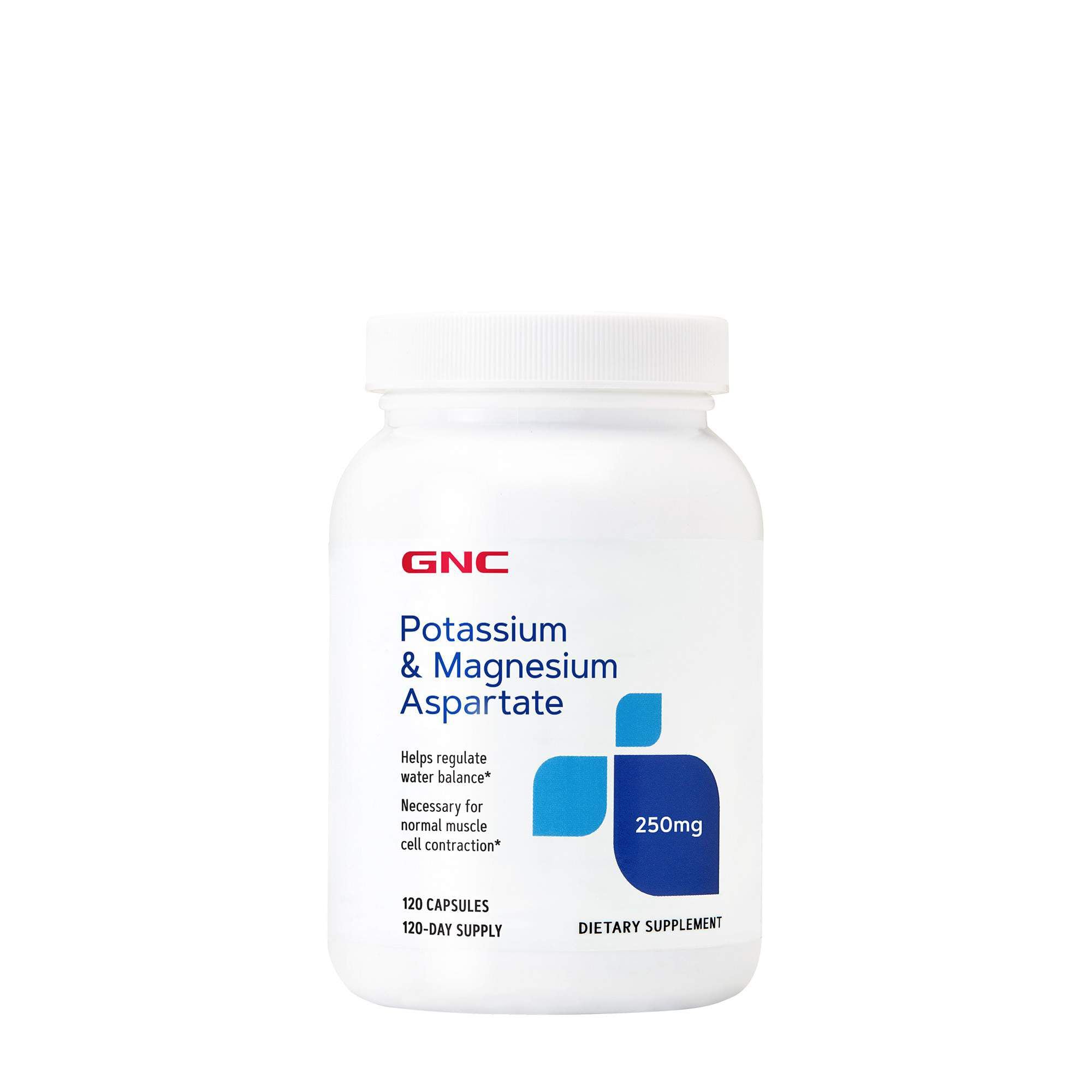 GNC Potassium and Magnesium Aspartate 250mg supplement bottle label