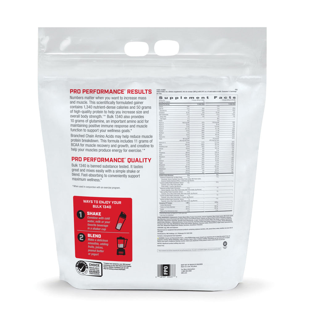 Front view of GNC Pro Performance Bulk 1340 container label