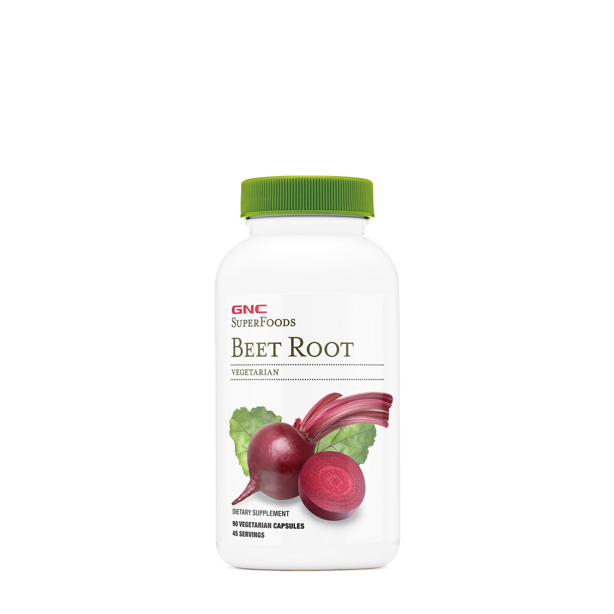 GNC SuperFoods Beet Root Capsules bottle label with 90 capsules