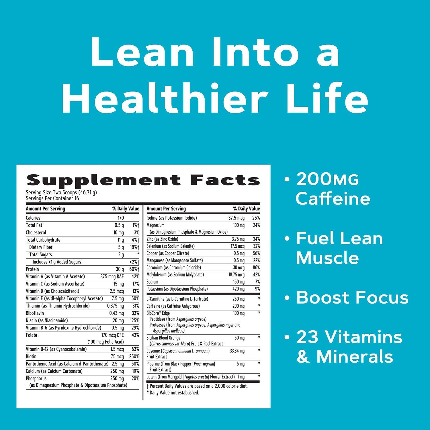 GNC Total Lean Lean Shake Burn scoop illustrates protein-packed serving.