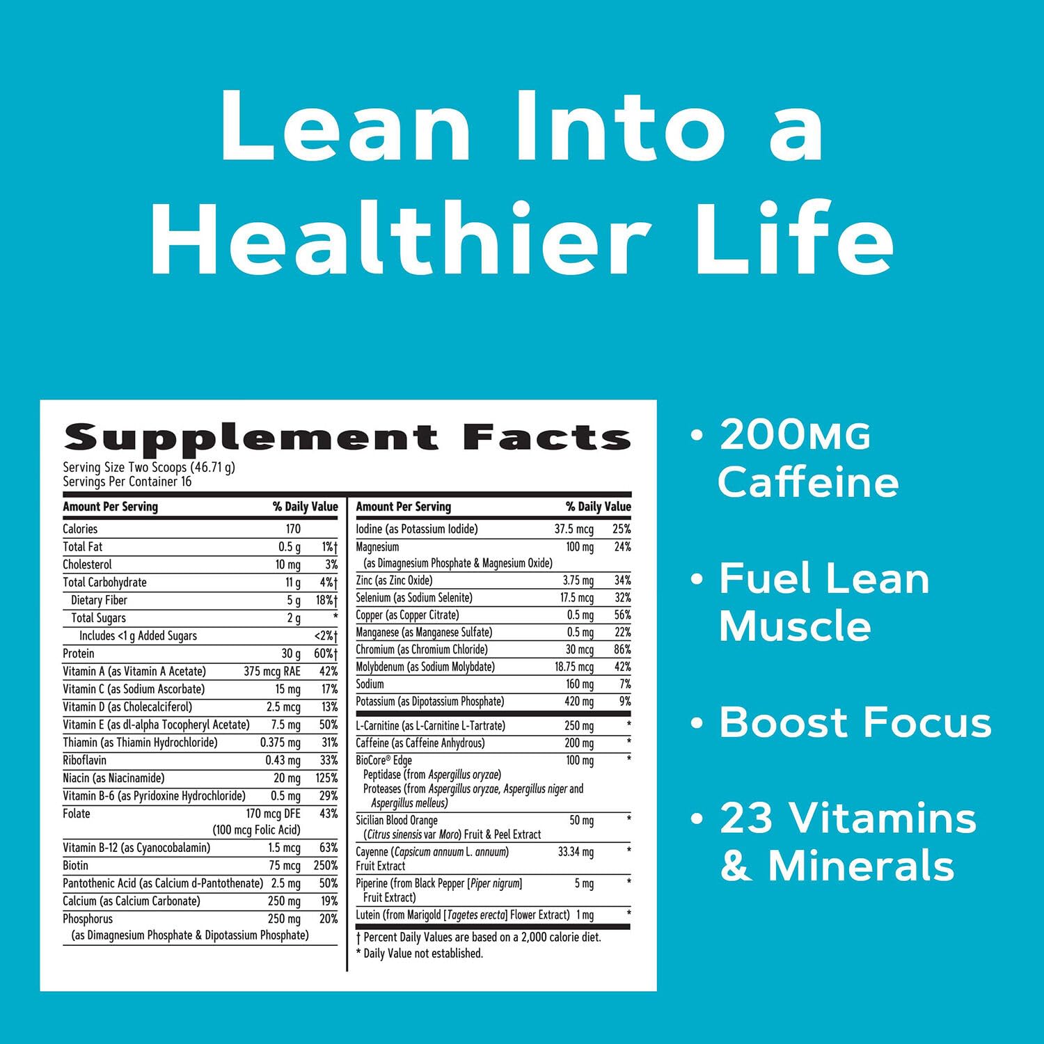 Caffeine and thermogenic blend highlight on Lean Shake Burn