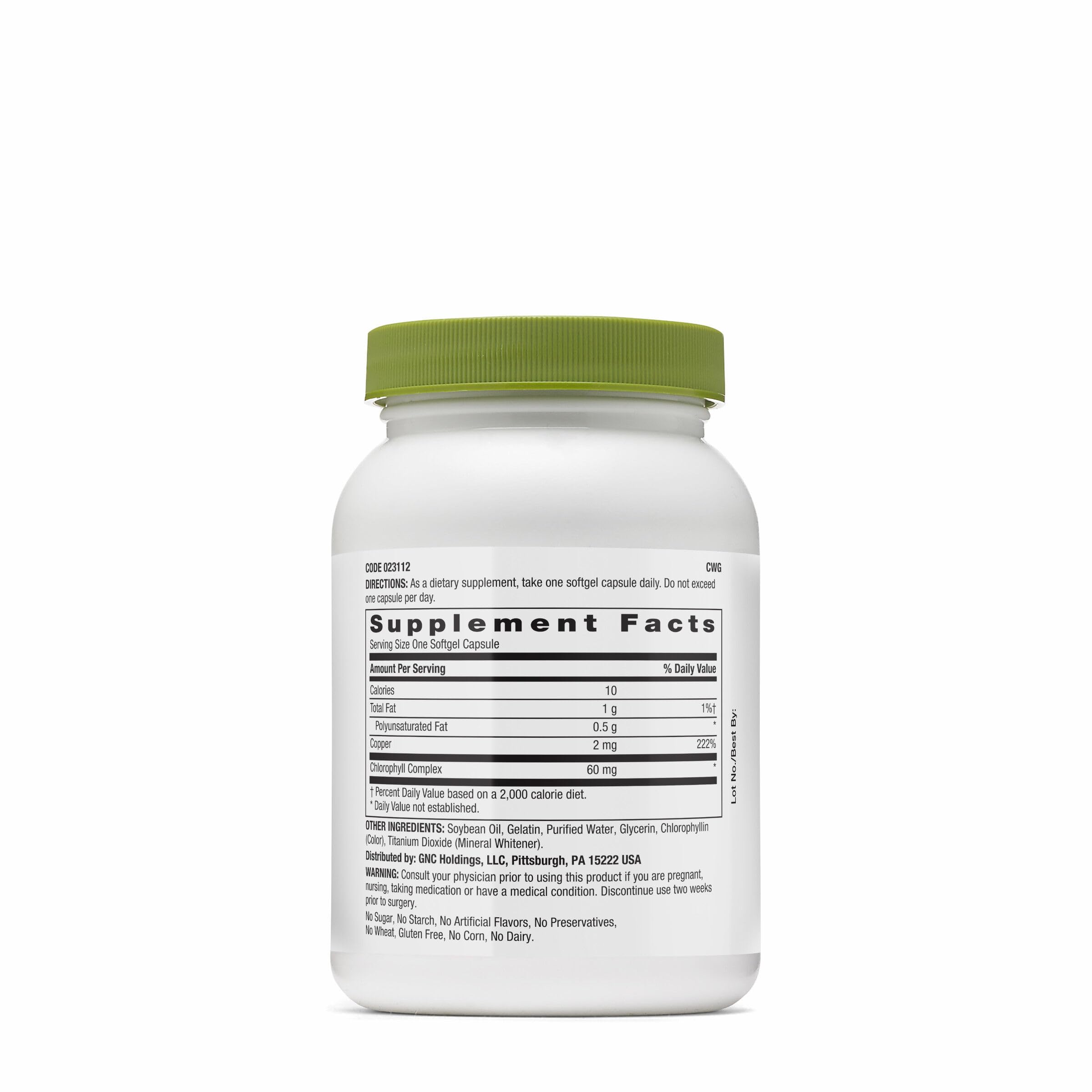 Close-up of GNC Triple Chlorophyll softgels, easy-to-swallow plant-based supplement.