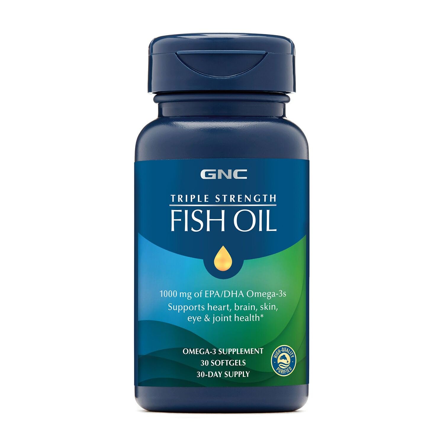 Front view of GNC Triple Strength Fish Oil bottle