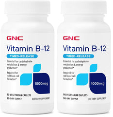 GNC Vitamin B-12 1000mcg bottle and caplets, pack of 2