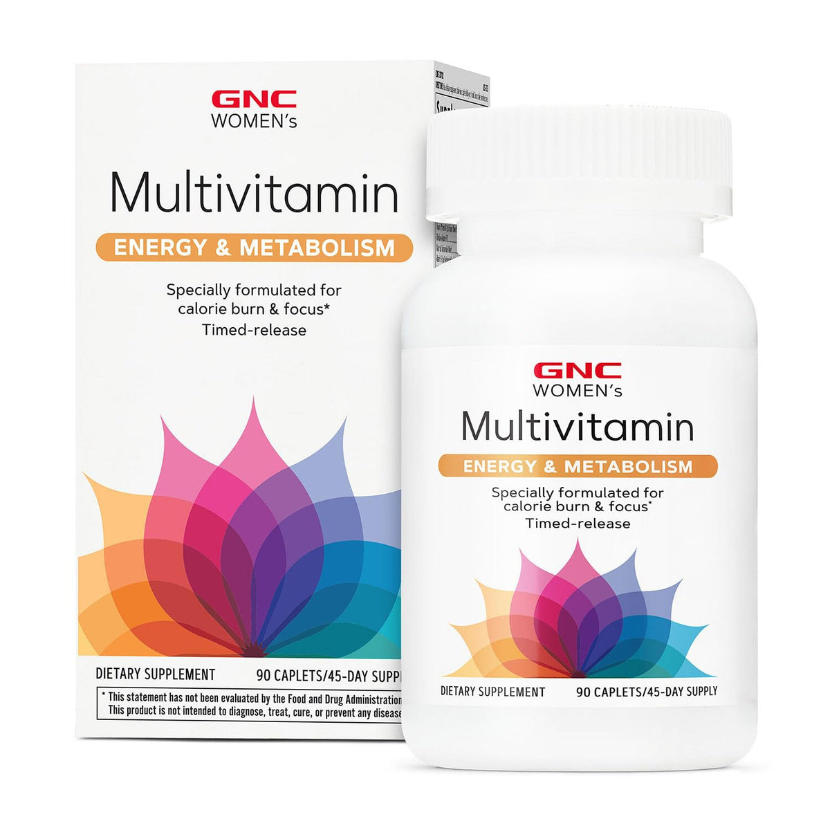 GNC Women’s Energy and Metabolism Multivitamin Caplets bottle label – 90 count