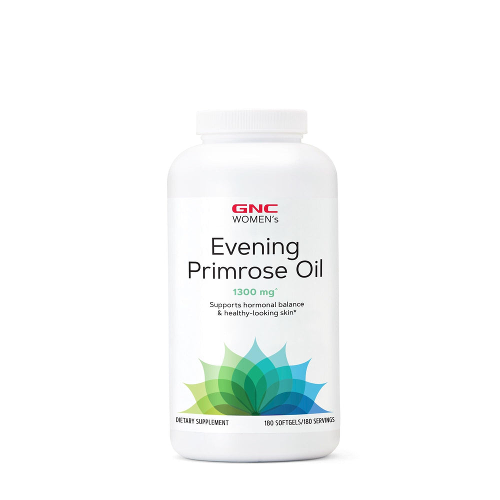 Bottle of GNC Evening Primrose Oil 1300 mg 180 softgel capsules