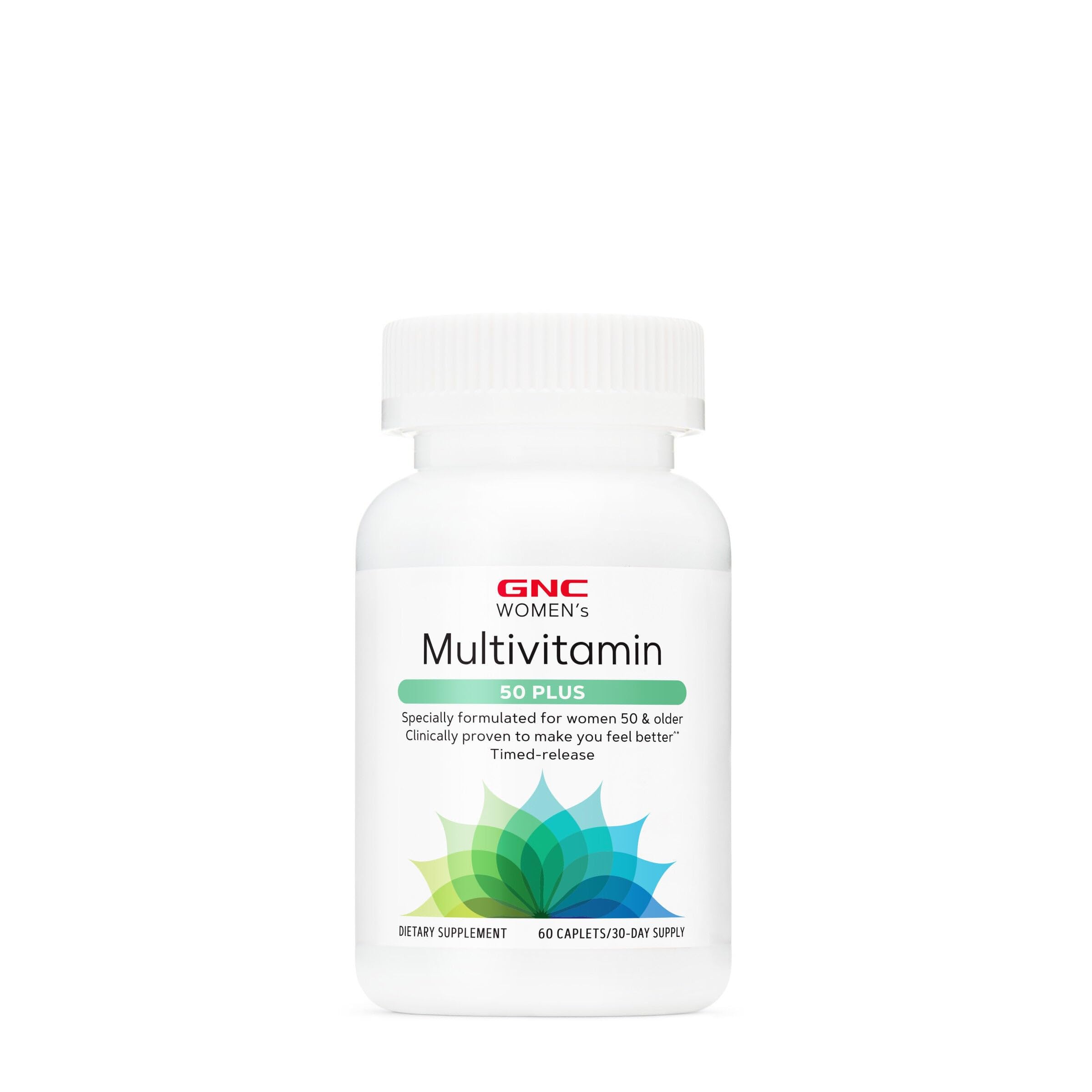 Front view of GNC Women's Multivitamin 50+ bottle with label